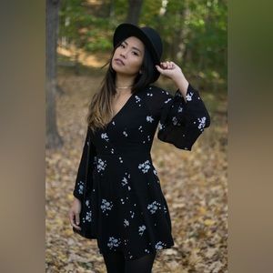 Free People Black Floral Mini Dress